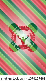 lat pull down, exercise icon inside christmas style badge..