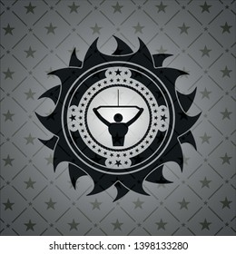 lat pull down, exercise icon inside dark emblem