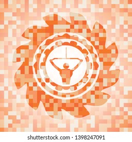 lat pull down, exercise icon inside abstract orange mosaic emblem
