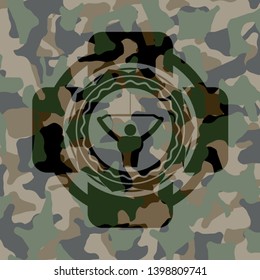 lat pull down, exercise icon inside camouflaged emblem