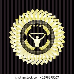 lat pull down, exercise icon inside golden badge or emblem