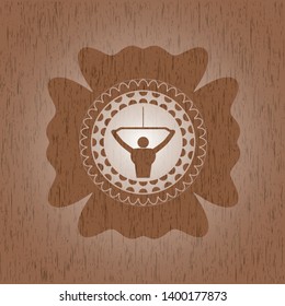 lat pull down, exercise icon inside wood emblem. Retro