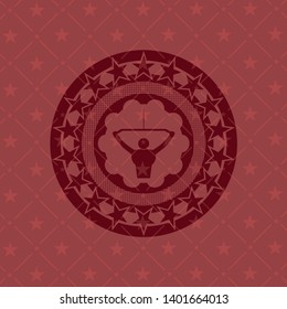 lat pull down, exercise icon inside red emblem. Vintage.