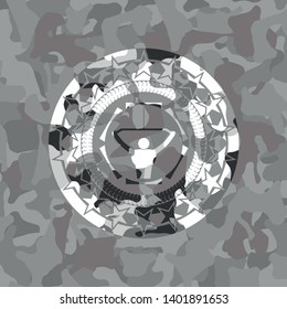 lat pull down, exercise icon inside grey camouflaged emblem