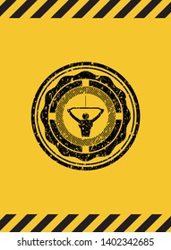 lat pull down, exercise icon black grunge emblem with yellow background. Vector Illustration. Detailed.