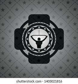 lat pull down, exercise icon inside dark badge