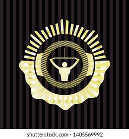 lat pull down, exercise icon inside golden badge or emblem