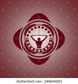 lat pull down, exercise icon inside red emblem. Vintage.