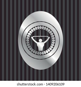 lat pull down, exercise icon inside silver badge or emblem