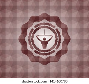 lat pull down, exercise icon inside red seamless badge with geometric pattern background.