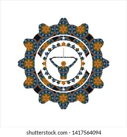lat pull down, exercise icon inside arabic badge background. Arabesque decoration.