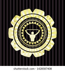 lat pull down, exercise icon inside shiny emblem