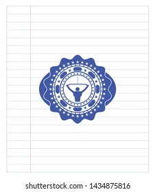 lat pull down, exercise icon pen strokes emblem. Blue ink. Vector Illustration. Detailed.