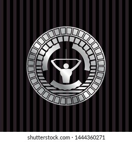 lat pull down, exercise icon inside silver emblem or badge