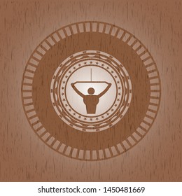lat pull down, exercise icon inside retro style wooden emblem