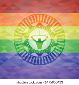 lat pull down, exercise icon inside lgbt colors emblem 