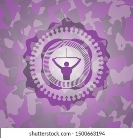 lat pull down, exercise icon inside pink and purple camo texture
