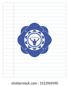 lat pull down, exercise icon pen strokes emblem. Blue ink. Vector Illustration. Detailed.