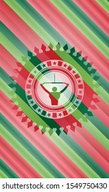 lat pull down, exercise icon inside christmas colors emblem.