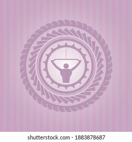 lat pull down, exercise icon inside pink icon or emblem. Detailed design. 