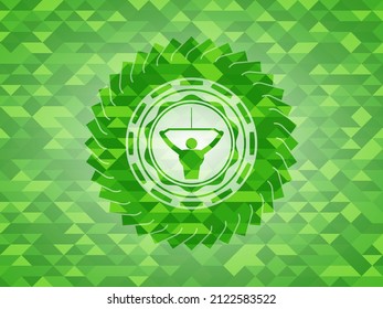 lat pull down, exercise icon inside realistic green mosaic emblem. 