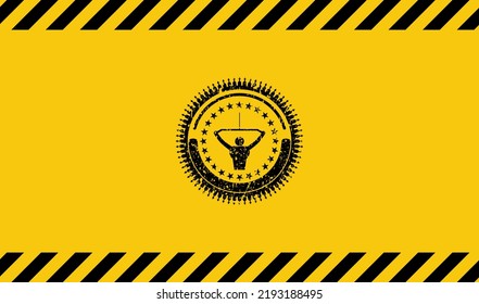 lat pull down, exercise icon black grunge emblem inside yellow warning sign. Vector Illustration. Detailed. 