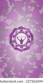 lat pull down, exercise icon on pink camouflage pattern. 