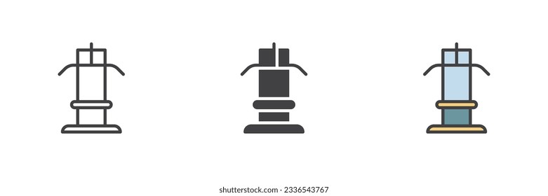 Lat pull down machine different style icon set. Line, glyph and filled outline colorful version, outline and filled vector sign. Symbol, logo illustration. Vector graphics