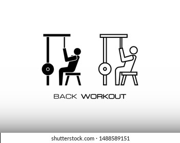 Lat Pulldown Icon Set. Consist Two Variation of Back Workout for Bigger and Muscular Back of Body in Gym or Fitness Center. In Trendy Flat Isolated on White Background.