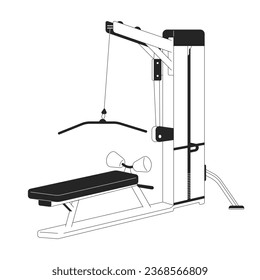 Lat pulldown machine flat monochrome isolated vector object. Sports gym equipment. Pull down weight machine. Editable black and white line art drawing. Simple outline spot illustration for web design