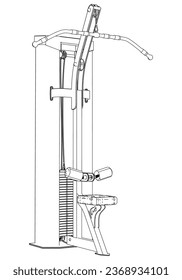 Lat pulldown machine. Gym equipment on white background vector illustration. Different fitness equipment for muscle building. Workout and training concept.