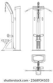 Lat pulldown machine. Gym equipment on white background vector illustration. Different fitness equipment for muscle building. Workout and training concept.