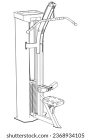 Lat pulldown machine. Gym equipment on white background vector illustration. Different fitness equipment for muscle building. Workout and training concept.