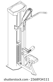 Lat pulldown machine. Gym equipment on white background vector illustration. Different fitness equipment for muscle building. Workout and training concept.