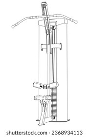 Lat pulldown machine. Gym equipment on white background vector illustration. Different fitness equipment for muscle building. Workout and training concept.