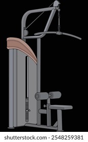 Lat Pull-down Machine illustration. Fitness, cardio, and muscle building machines, equipments set at gym. Workout and training concept.
