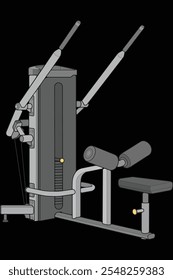 Lat Pull-down Machine illustration. Fitness, cardio, and muscle building machines, equipments set at gym. Workout and training concept.
