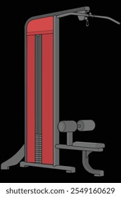 Lat Pull-down Machine illustration. Fitness, cardio, and muscle building machines, equipments set at gym. Workout and training concept.
