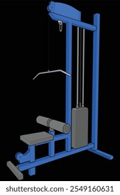 Lat Pull-down Machine illustration. Fitness, cardio, and muscle building machines, equipments set at gym. Workout and training concept.
