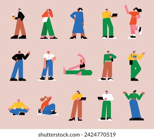 lat vector illustration. A set of many people in various poses. vol.6