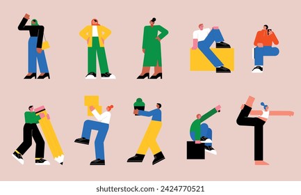 lat vector illustration. A set of many people in various poses. vol.7