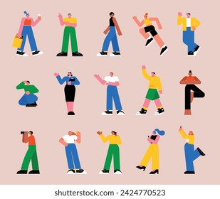 lat vector illustration. A set of many people in various poses. vol.5