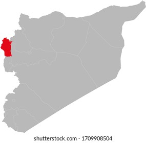Latakia province highlighted on syria map. Light gray background. Perfect for Business concepts, backgrounds, backdrop, sticker, chart, presentation and wallpaper.