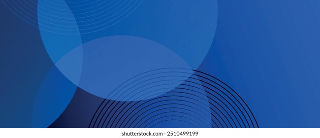 Latar belakang abstrak biru tua dengan bentuk geometris gradien biru Pola garis lingkaran biru mengilap modern. Desain geometris minimal. Konsep futuristik. Ilustrasi vektor