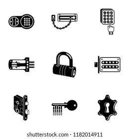 Latch icons set. Simple set of 9 latch vector icons for web isolated on white background