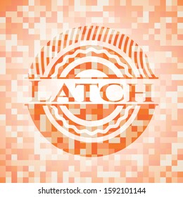 Latch orange tile background illustration. Square geometric mosaic seamless pattern with emblem inside.