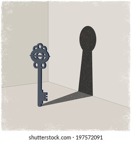 Latchkey casting shadow of keyhole in vector
