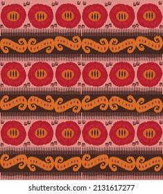 late 19th-early 20th century Uzbekistan ikat pattern - traditional textile product. Silk and cotton fabric. Nowadays Using in the fashion industry and home decor