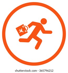 Late Airport Passenger vector icon. Style is flat circled symbol, orange color, rounded angles, white background.