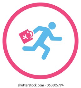 Late Airport Passenger vector icon. Style is bicolor flat circled symbol, pink and blue colors, rounded angles, white background.